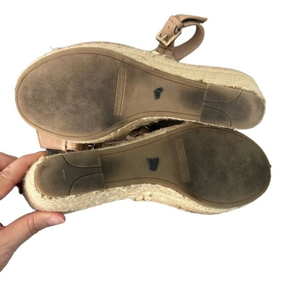 Marc Fisher Senton Suede Espadrille Studded Tan Wedges Sandals Size 7.5 - Picture 13 of 14